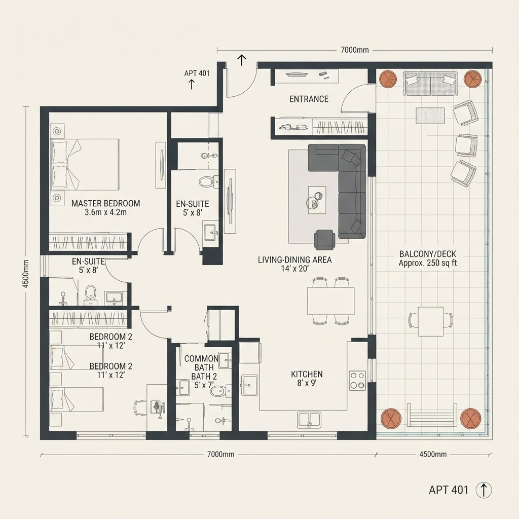 2 BHK with Balcony floor plan at Rivali Park Skyleap