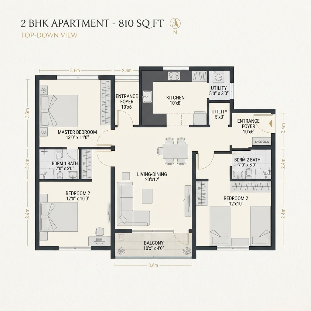 2 BHK floor plan at Rivali Park Skyleap