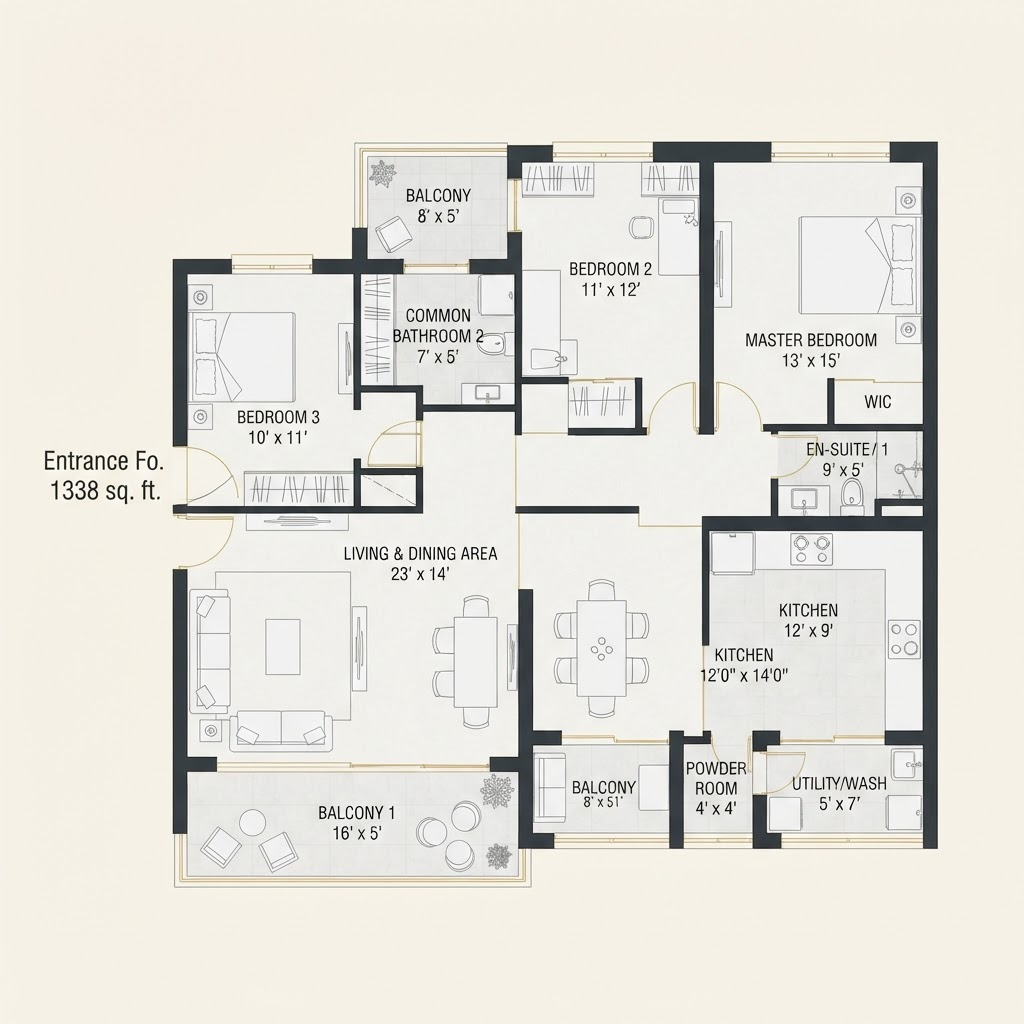 3 BHK floor plan at Rivali Park Skyleap
